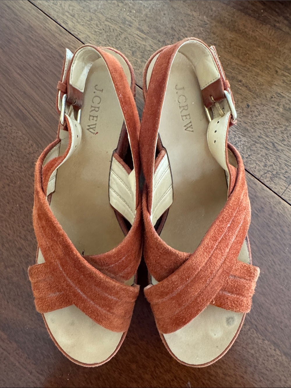 J. Crew Rust Suede Crossover Slingback Heels